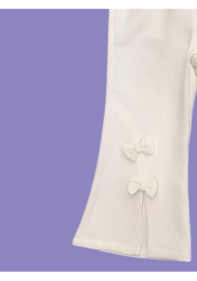 Çikoby Kız Çocuk Fiyonklu İspanyol Paça Pantolon-15686 Ekru