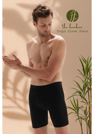 Weweus Siyah Erkek Süper İnce Doğal Bambu Lüks Uzun Boxer 1013 Siyah
