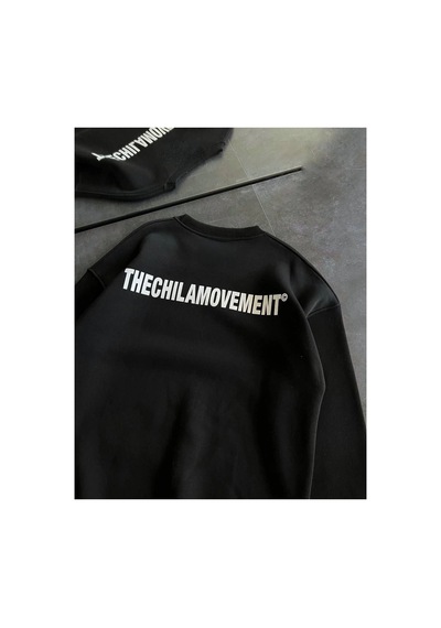 Kadın 3 İplik Kışlık Pamuklu Bisiklet Yaka Oversize Baskılı Sweatshirt - Siyah