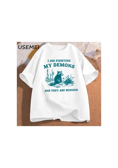 Tarzsokak Ben Benim Demons Rakun Meme T Shirt Mücadele Ediyorum Komik Grafik Baskılı Tişört Erkek Kadın 2856 Beyaz
