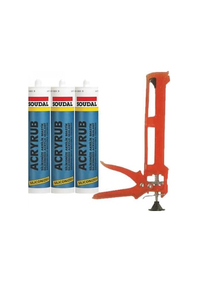 Plastik Silikon Tabancası + 3 Adet 500 Ml.beyaz Mastik