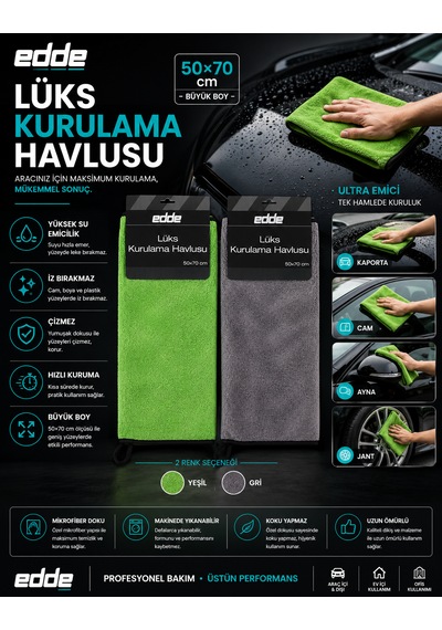 Edde Araba Araç Oto Lüks Kurulama Havlusu 50 70 Cm Oto Detailing