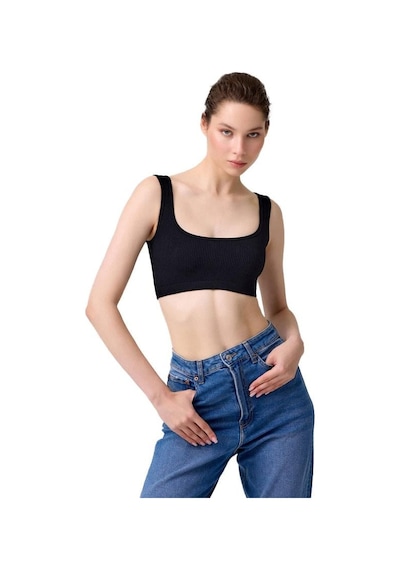 Cottonhill Premium - Kadın Siyah Seamless Kare Yaka Crop Top Büstiyer Siyah