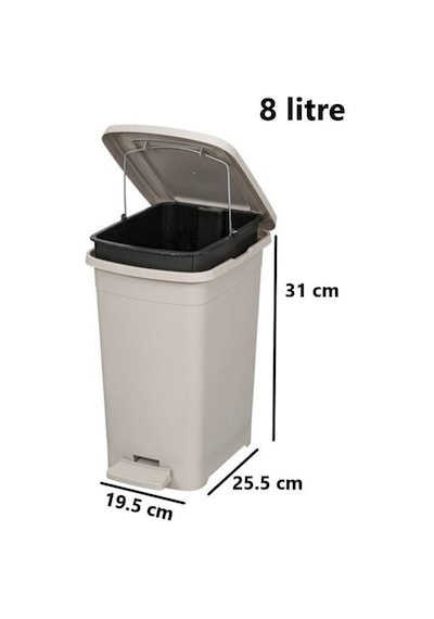 Omnipazar Elf-i344 Slim Pedallı Plastik Çöp Kovası İç Kovalı 8 Lt Gri
