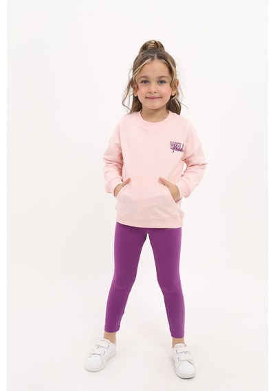 Toontoy Kids Toontoy Kız Çocuk Nakışlı Taytlı Takım Pudra