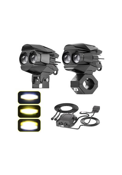 Motosiklet Led Sis Farı Seti Çift Renk Tüm Montaj Aparatları Ve Kablo Set İle Kolay Montaj