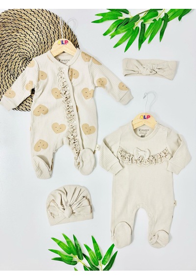 Alpbebe Cook Island Şapka Bandana 2 Li Tulum Set - Krem Krem