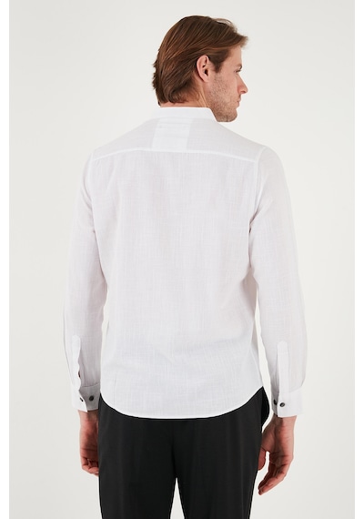 Buratti Keten Görünümlü Pamuklu Regular Fit Hakim Yaka Erkek Gömlek Cf25S112637 Beyaz
