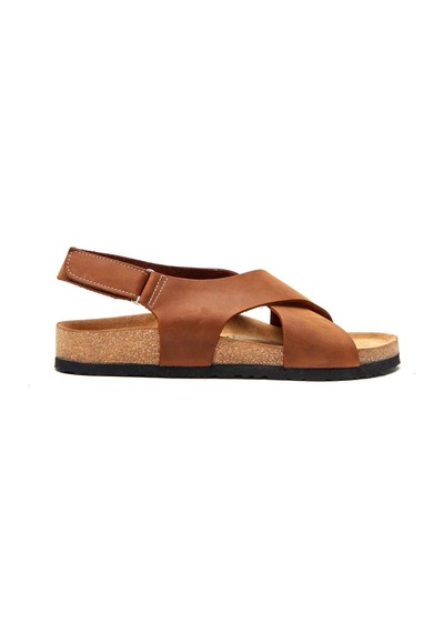 Comfortfusse Fayette - Erkek Ortopedik Hakiki Deri Sandalet Kahverengi Yağlı Deri