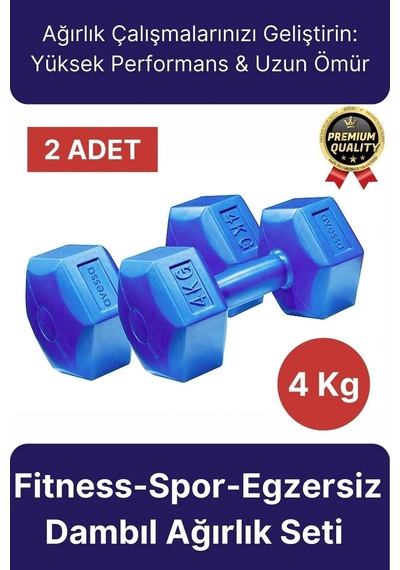 Premium Kalite Fitness Spor Egzersiz Vücut Kas Geliştirme Mavi 4 Kg Dambıl Ağırlık Seti - 2 Adet