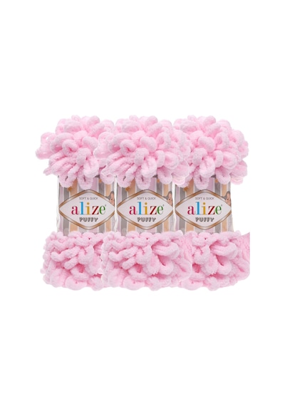 Puffy 3 Lü Paket El Örgü İpi - Şişsiz 100g X 3 Adet Renk No: 31 - Bebe Pembe