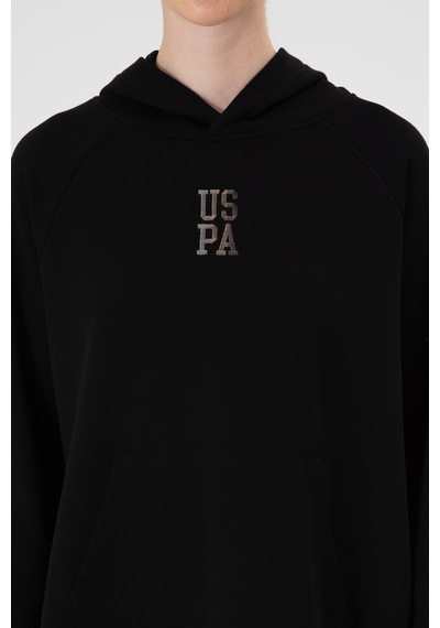 U.S. Polo Assn. Kadın Siyah Yırtmaçlı Kapüşonlu Sweatshırt 50313611-VR046