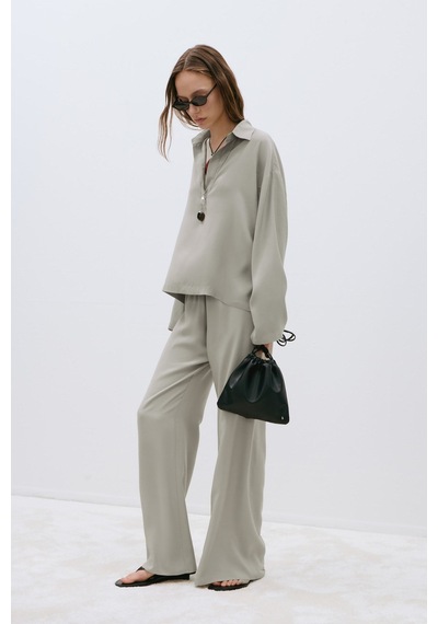 Suud Collection Gri Alessa Polo Yaka Tensel Bluz