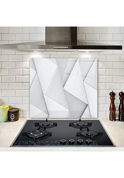 Decorıta Gümüş Desen - Cam Ocak Arkası Koruyucu 40cm X 60cm Beyaz