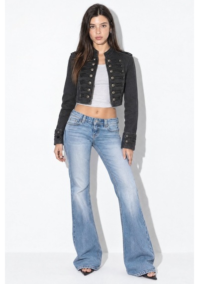Hiccup Düşük Bel Nakışlı Flare Fit Jean Mavi