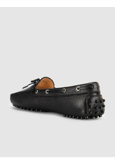 Siyah Hakiki Deri Bağcıklı Günlük Loafer Mokasen Kadın Ayakkabı Siyah Floter