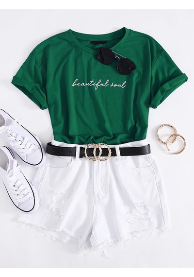 Unisex Beautiful Soul Baskılı Tasarım Tshirt Yeşil