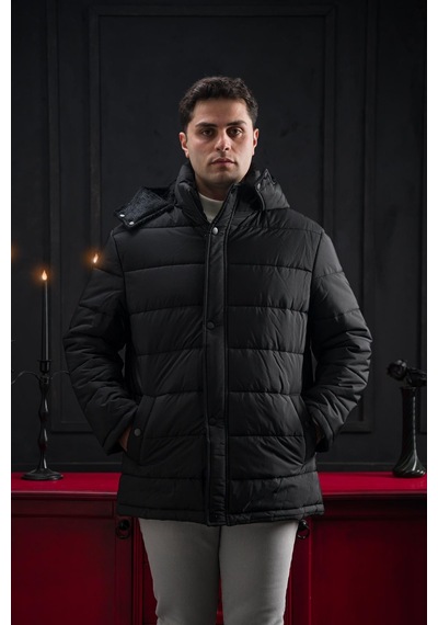 Advante Slimfit Çıtçıt Ve Fermuar Kapamalı Kapşonlu Erkek Kapitone Mont 001