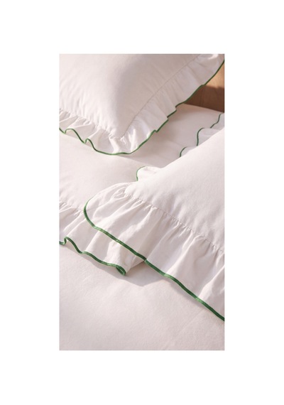 %100 Pamuk Overloklu Fırfırlı Çift Kişilik Nevresim Takımı Lastikli Çarşaflı 200x220 Cm Yeşil - 904804703 Yeşil