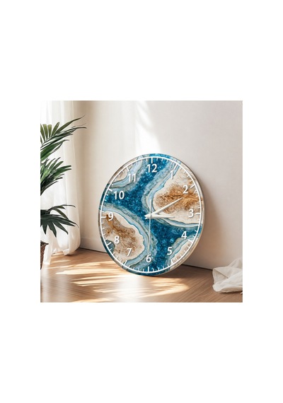 Epoxy Görünümlü Dekoratif Duvar Saati 33 Cm Uv Baskılı Mdf Duvar Saati Açık Mavi