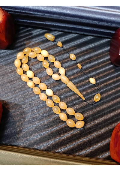Sıkma Kehribar Tesbih Krem Renkli