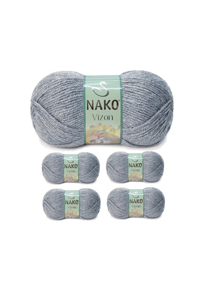 Tedar 5 Adet Vizon Premium Akrilik El Örgü İpi Yünü Renk No:194 Sis Gri Najmaddin (No:1) 8.5Cm X 10.5 Cm