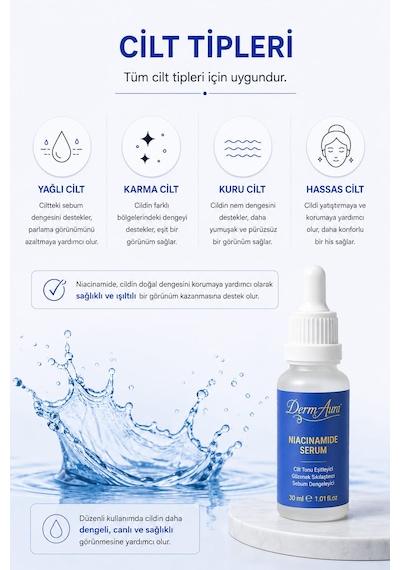 Dermaura Niacinamide Serum %10+hyalüronik Asit 30ml Gözenek Sıkılaştırmaya Yardımcı Cilt Tonunu Eşitlemeye Yardımcı