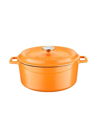 Lava Spring Serisi - Döküm Tencere, Yuvarlak, 28 Cm, Mat Emaye, Parlak Siyah Taban, Turuncu Diğer