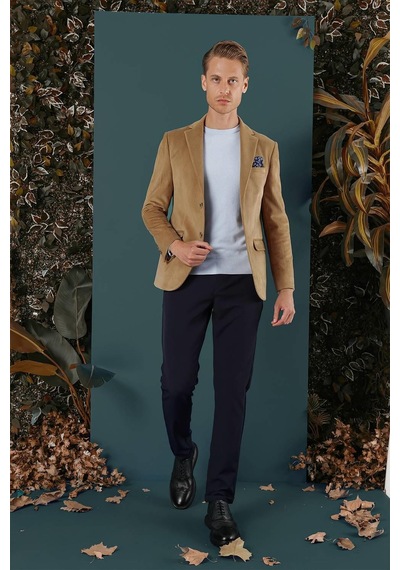Efor Camel Kadife Slim Fit Çift Yırtmaçlı Mono Yaka Casual Ceket CAMEL Efor Camel Kadife Slim Fit Çift Yırtmaçlı Mono Yaka Casual Ceket CAMEL