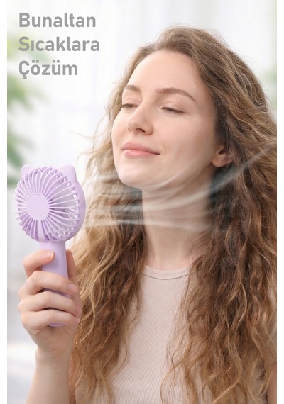 Buhar Üflemeli 3 Modlu Şarjlı El Fanı Seyahat Masaüstü Vantilatör Taşınabilir Mini Fan Mor F830
