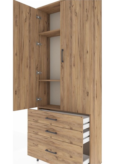Arges Dolap 3 Raflı 3 Çekmeceli 2 Kapaklı 88x30x221 Çam-çam Atlas Çam