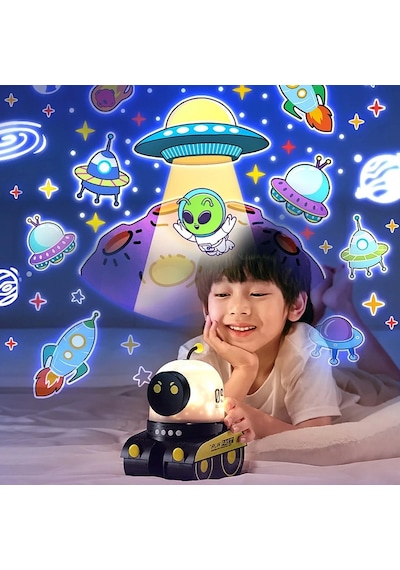 Çocuklar İçin Eğitici Eğlenceli Robot Figür Projektör Gece Lambası Uyku Arkadaşı Diğer