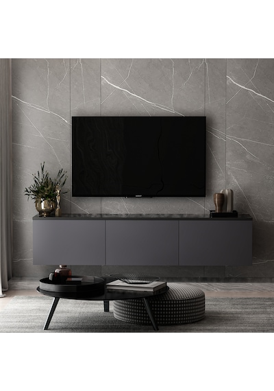 Neon 3 Kapaklı Duvara Monte Tv Ünitesi, Tv Sehpası Antrasit Mermer Desen - Antrasit Antrasit Neon 3 Kapaklı Duvara Monte Tv Ünitesi, Tv Sehpası Antrasit Mermer Desen - Antrasit Antrasit