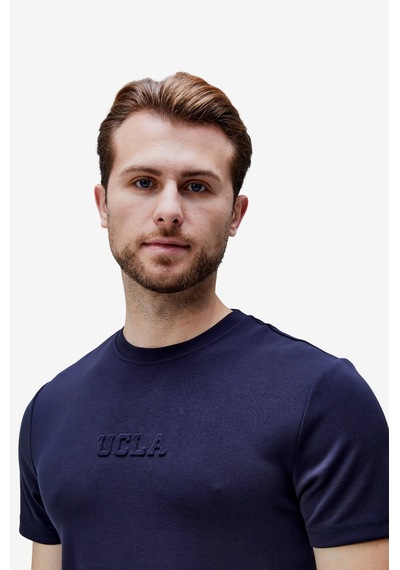 Ucla Canary Lacivert Bisiklet Yaka Gofre Baskılı Modal Kumaş Standard Fit Erkek Tshirt Siyah