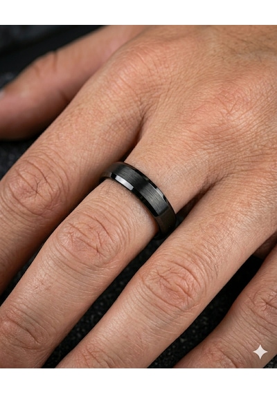 Erkek Düz Siyah Renk 6 Mm Tungsten Yüzük