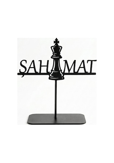 Satranç Severlere Şah Mat Temalı Metal Masaüstü Heykel Siyah Dekoratif Aksesuar