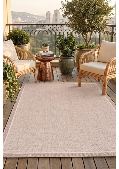 Dekorenti Siena 3701 Krem Sisal Halı Çerçeveli Mutfak Halısı
