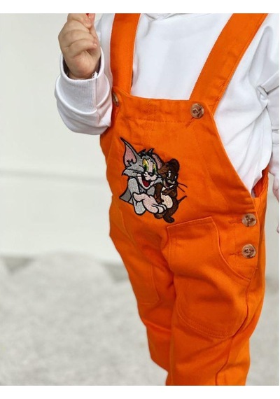 MODAVALS TOM & JERRY NAKIŞLI UNISEX KARDEŞ KOMBİN BAHÇIVAN TULUM & SWEAT SET - TURUNCU