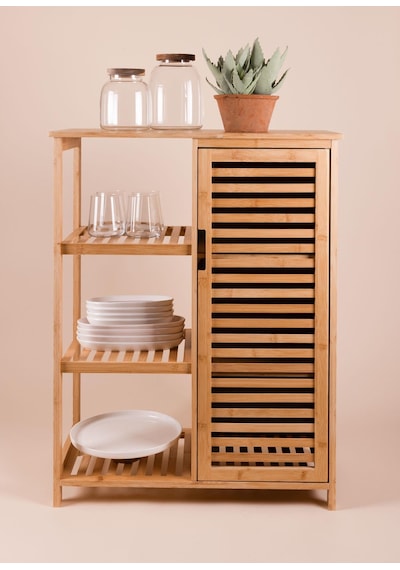 The Mia Bambu 4 Katlı Kapaklı Düzenleyici Dolap Raf 87x66x33 Cm Çok Renkli