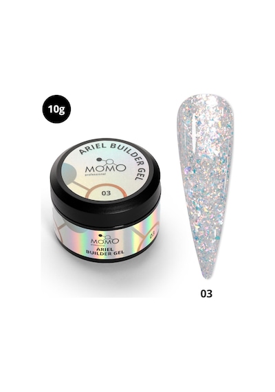 Momo Professional Ariel Builder Gel Nail Art İçin Protez Tırnak Jeli No.03 Şeffaf Holografik Turuncu Sarı Simli 10 Gr