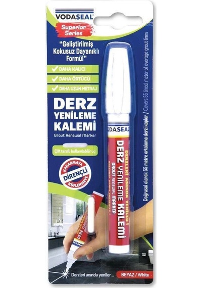 Mey İthalat Vodaseal Çift Uçlu Su Bazlı Kokusuz Kalıcı Derz Kalemi Beyaz