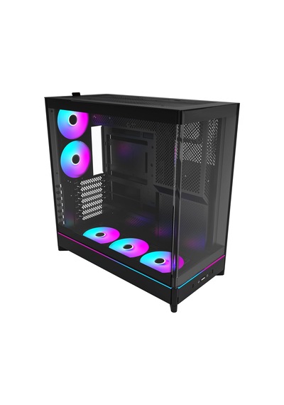 Hs02 Pro, Atx Mid-tower Pc Kasası, Oyun Bilgisayarı, Yüksek Hava Akışı, Ters Çevrilebilir Düzen, Sağlam Kavisli Temperli Cam Ön Panel, 5x Argb Pwm Fan Önceden Yüklenmiş, Gömme Tasarım, Aletsiz