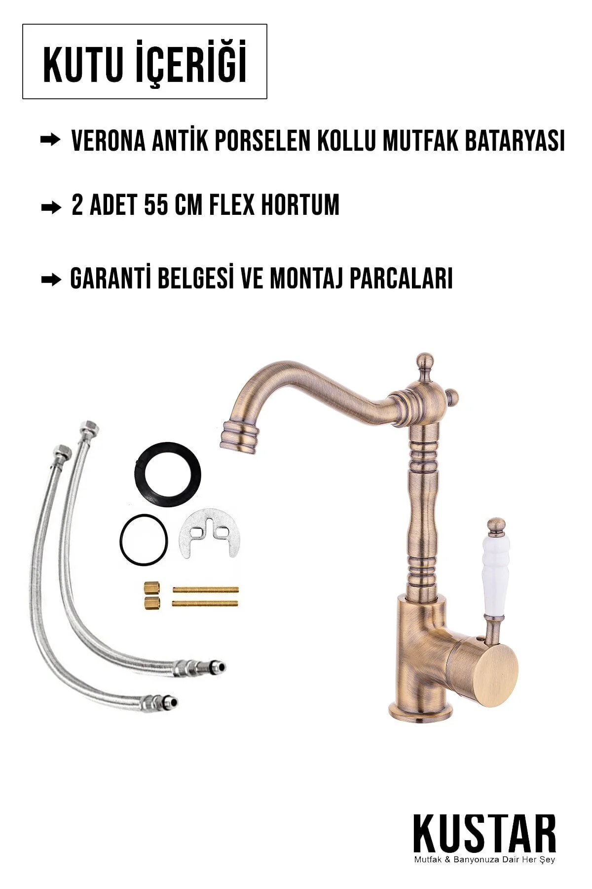 Verona Antik Kaplama Porselen Kollu Te Mix Mutfak Evye Lavabo Bataryası