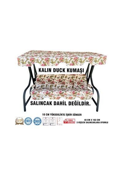 Lüks Duck Vip Salıncak Minder Seti 3 Kişilik 10 Cm Süngerli Tenteli-ingiliz Gülü-salıncak Minderi Pembe