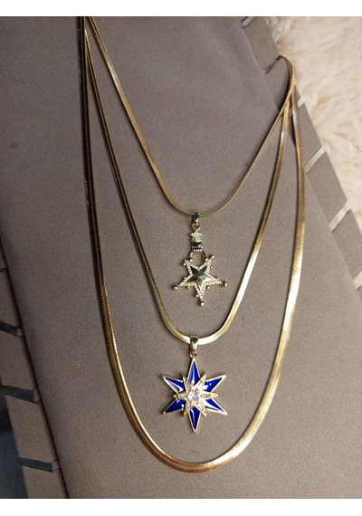 Beren Aksesuar Stainless Steel İtalyan Zincir 3'lü Set Kutup Yıldızı Çelik Kolye Gold