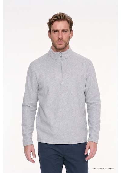 AC&Co / Altınyıldız Classics Anti-Pilling Tüylenme Yapmayan Bato Yaka Erkek Polar Sweatshirt - Gri Melanj