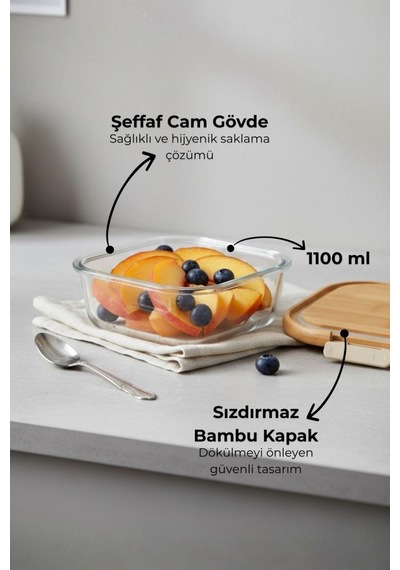 Bambum Patina - Kilitli Cam Saklama Kabı 1100 Ml Kahverengi