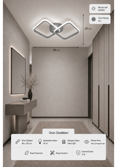 Tilya Led Plafonyer Avize Beyaz Işık Gri