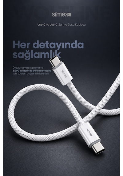 Type-c To Type-c 2 Metre Kablo 60w Süper Hızlı Şarj İphone Samsung Xiaomi Oppo Uyumlu