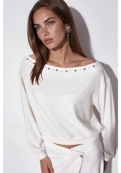Hiccup Busem Kadın Bisiklet Yaka Polar Sweatshirt Beyaz